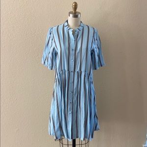 Short sleeve long baby blue stripe dress
